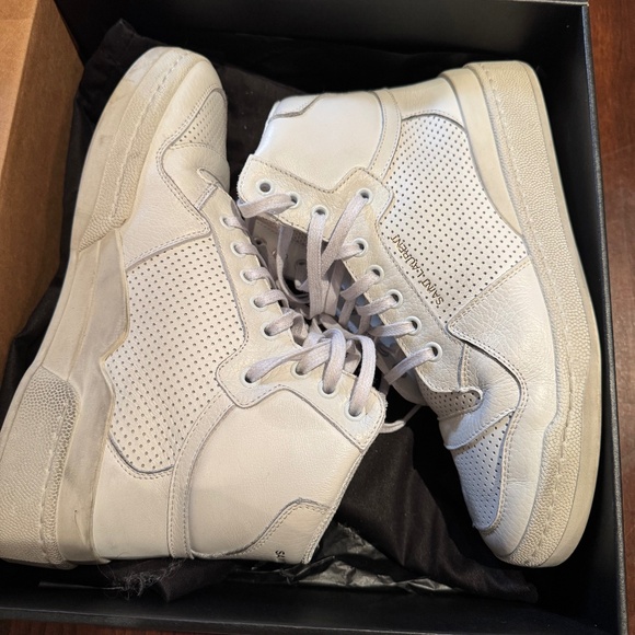 Saint Laurent White Leather High Top Sneakers - Picture 1 of 6